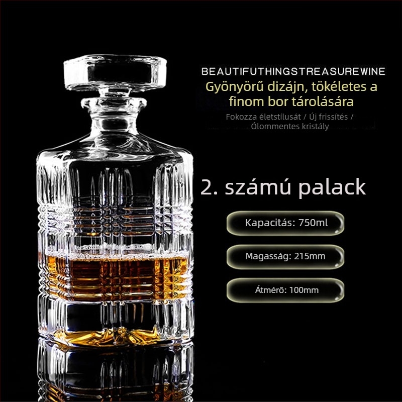 Kristályos üvegű dekantáló fedéllel – borhoz és whiskeyhez