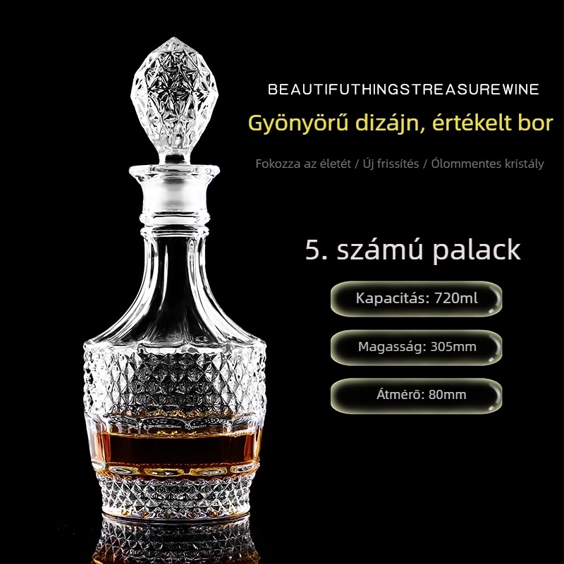 Kristályos üvegű dekantáló fedéllel – borhoz és whiskeyhez