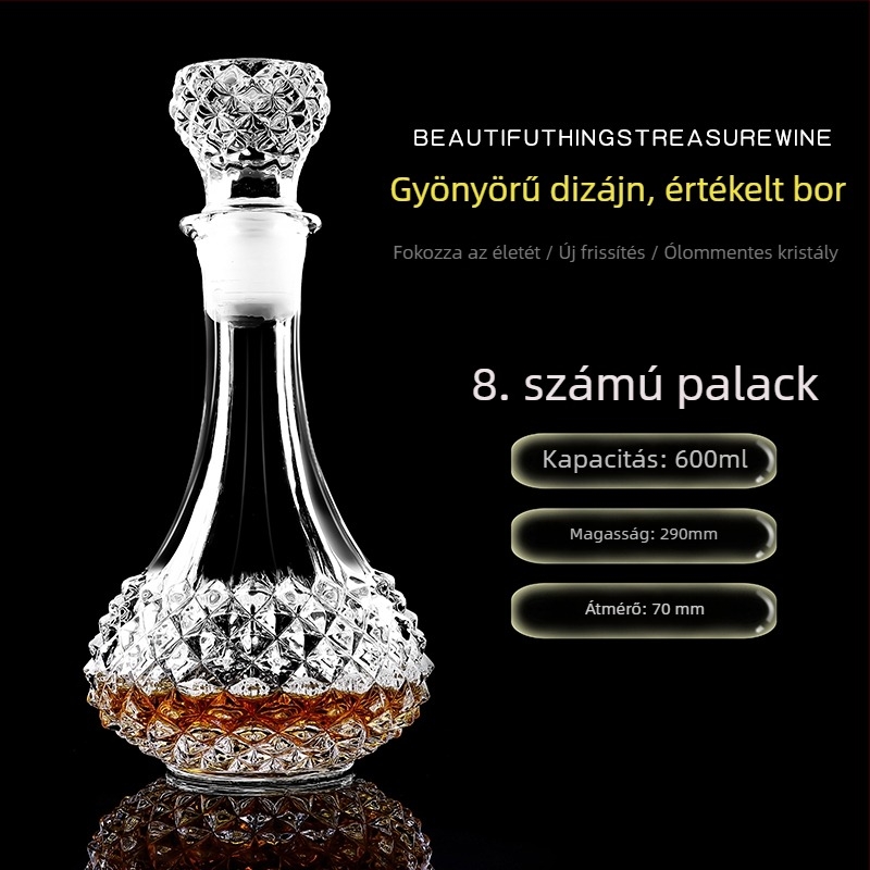 Kristályos üvegű dekantáló fedéllel – borhoz és whiskeyhez