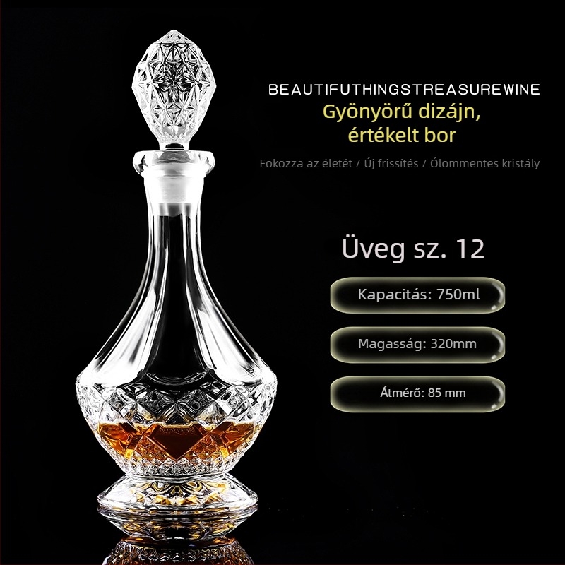 Kristályos üvegű dekantáló fedéllel – borhoz és whiskeyhez