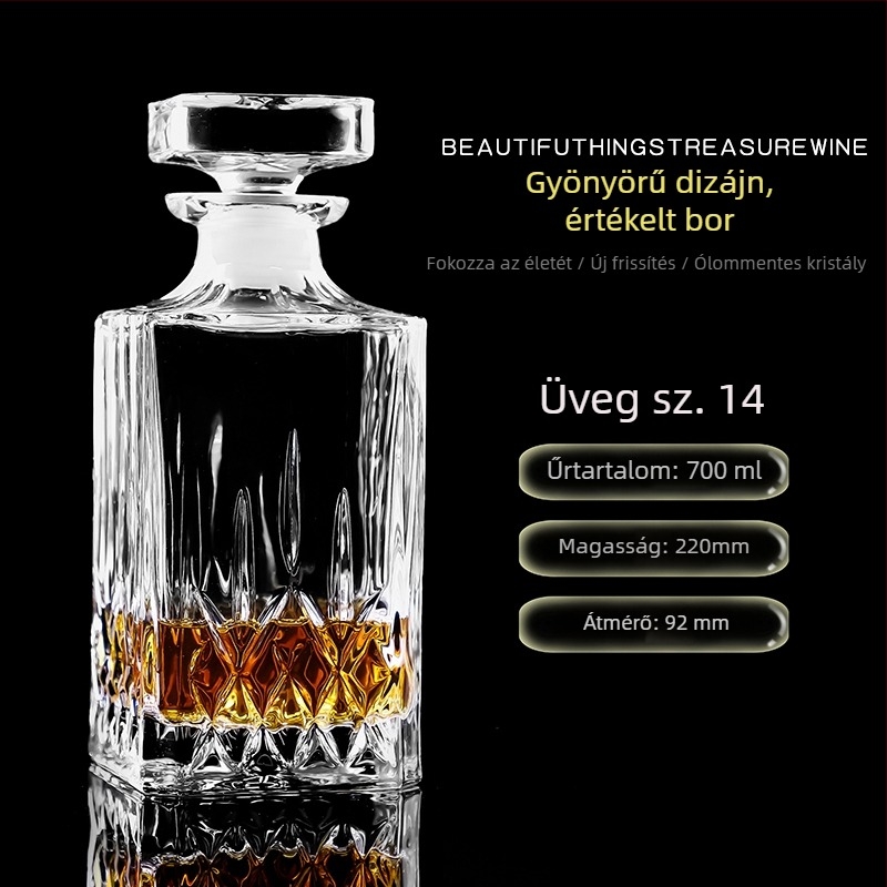 Kristályos üvegű dekantáló fedéllel – borhoz és whiskeyhez