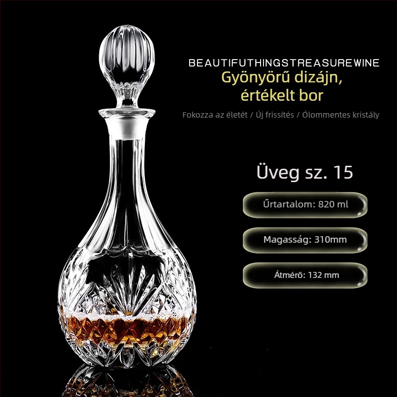 Kristályos üvegű dekantáló fedéllel – borhoz és whiskeyhez