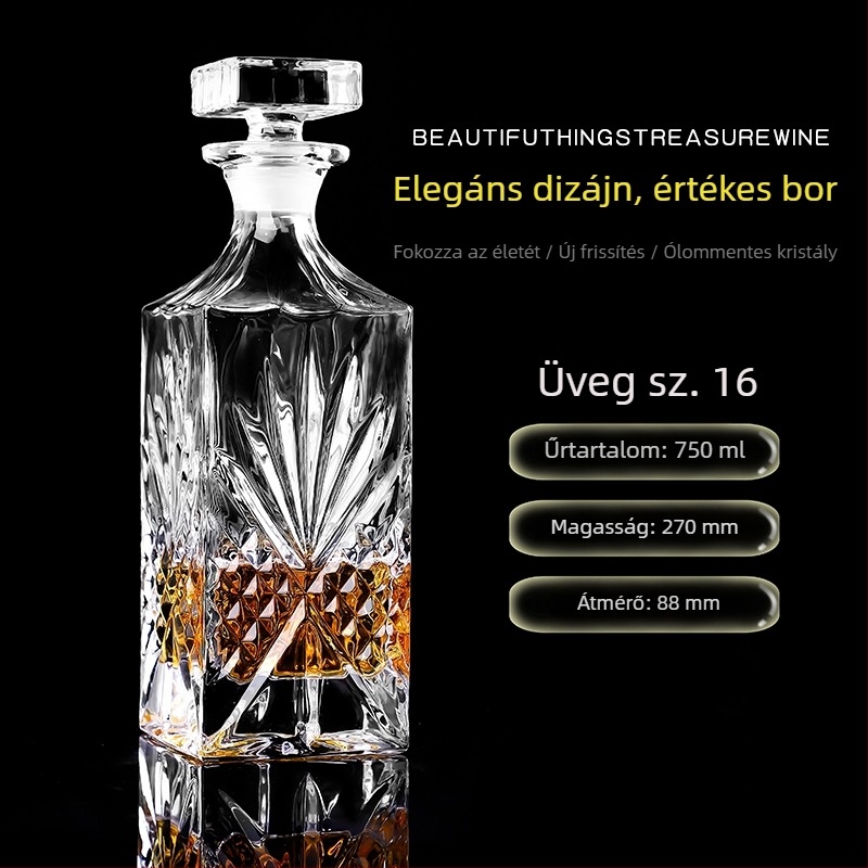 Kristályos üvegű dekantáló fedéllel – borhoz és whiskeyhez