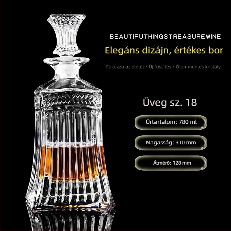 Kristályos üvegű dekantáló fedéllel – borhoz és whiskeyhez