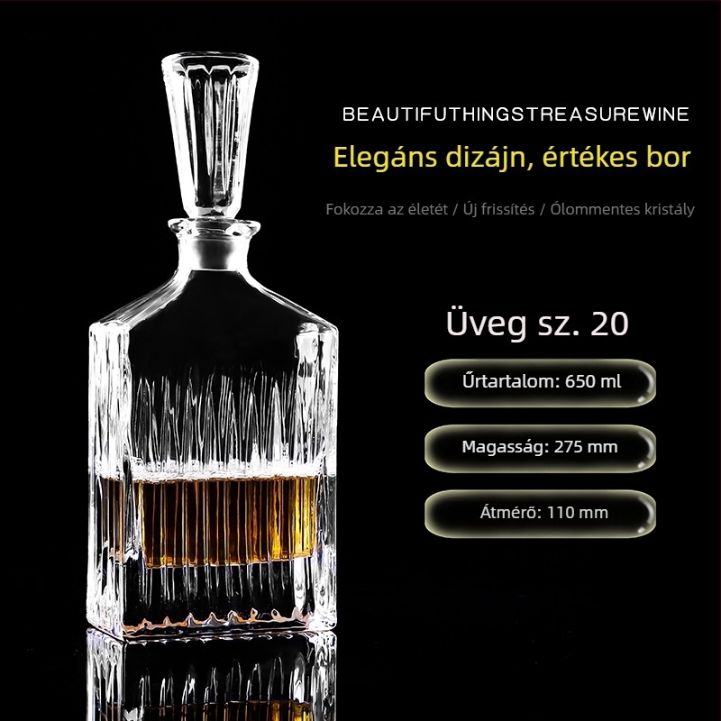 Kristályos üvegű dekantáló fedéllel – borhoz és whiskeyhez