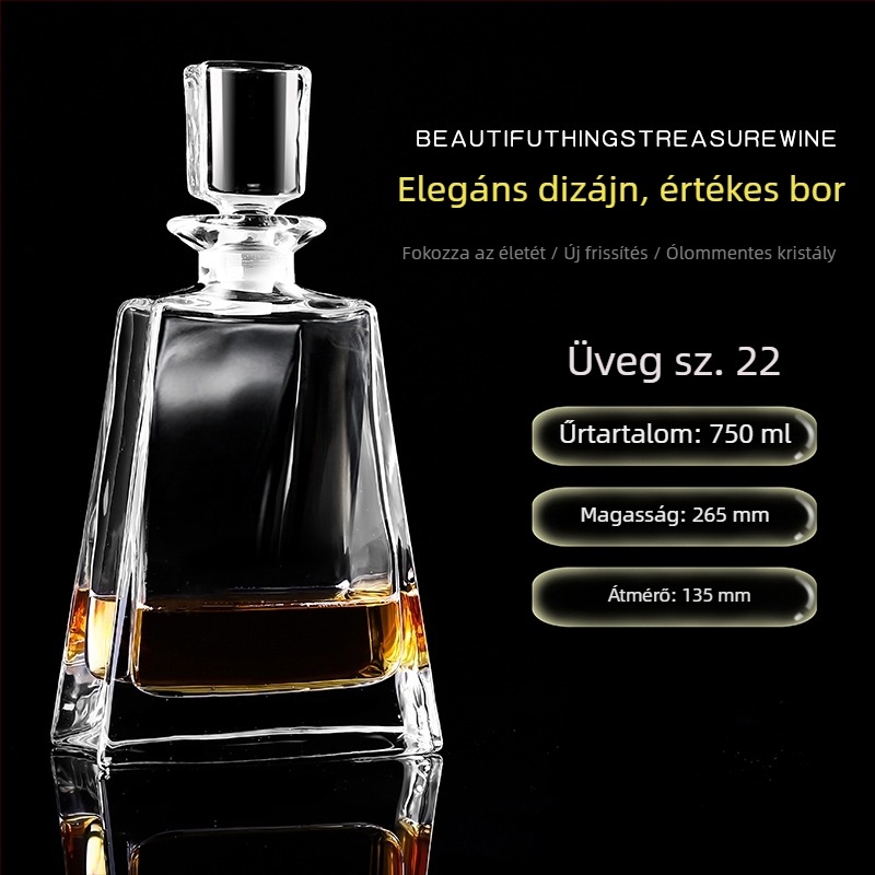 Kristályos üvegű dekantáló fedéllel – borhoz és whiskeyhez