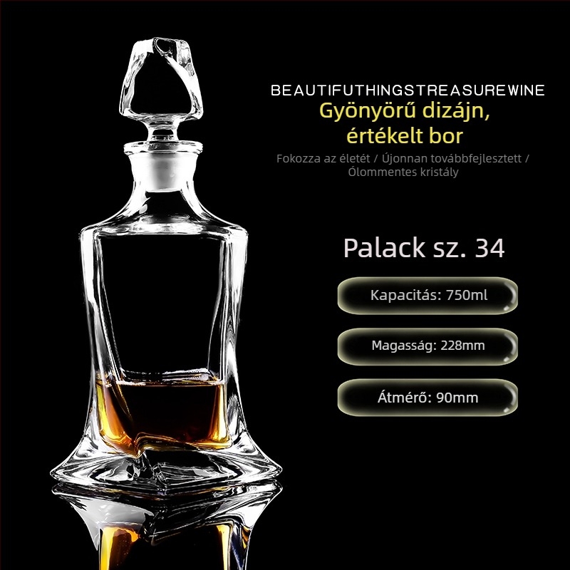 Kristályos üvegű dekantáló fedéllel – borhoz és whiskeyhez