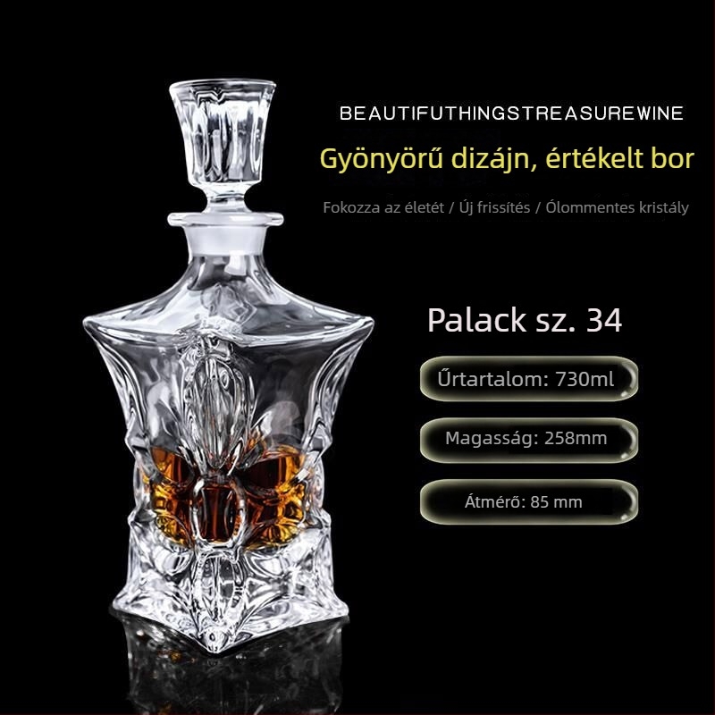 Kristályos üvegű dekantáló fedéllel – borhoz és whiskeyhez