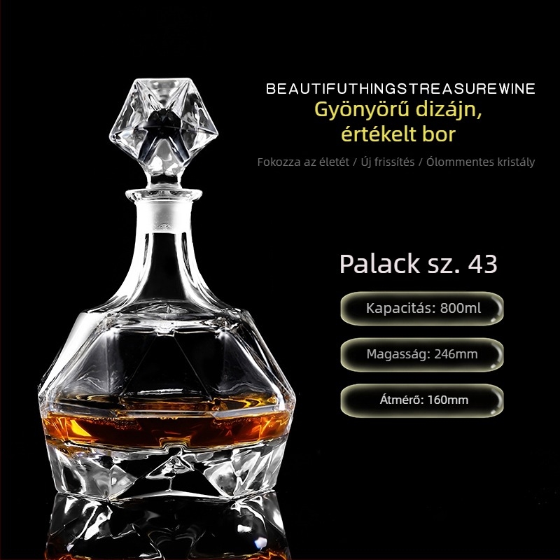 Kristályos üvegű dekantáló fedéllel – borhoz és whiskeyhez