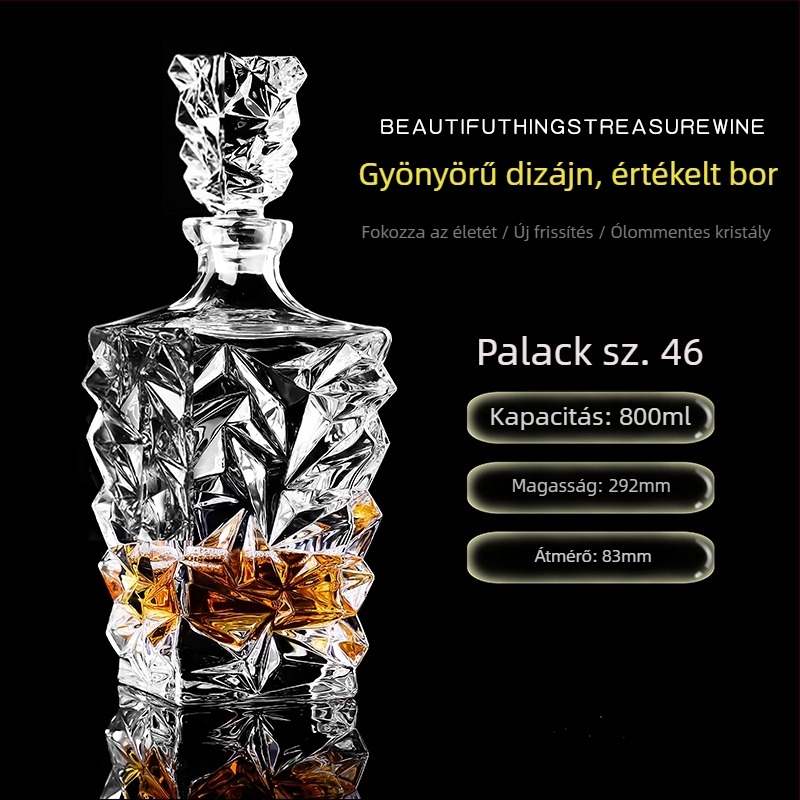Kristályos üvegű dekantáló fedéllel – borhoz és whiskeyhez