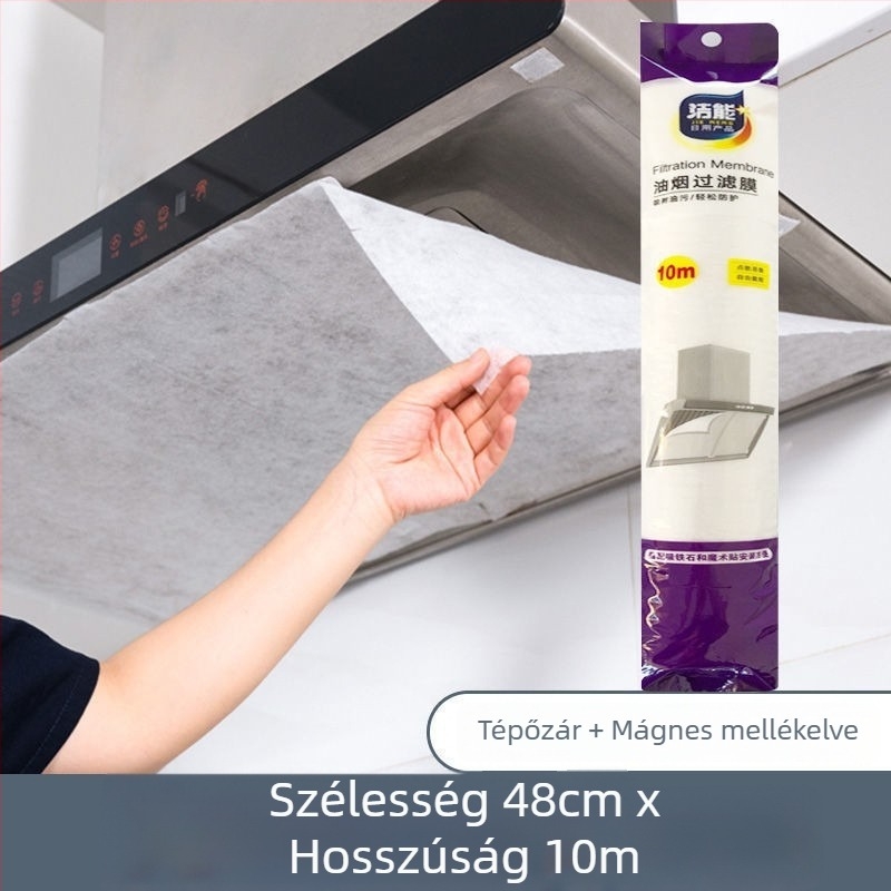 Konyhai páraelszívó olajmentesítő szűrőmembrán, nemszőtt olajfelszívó matrica, 48 cm x 10 m