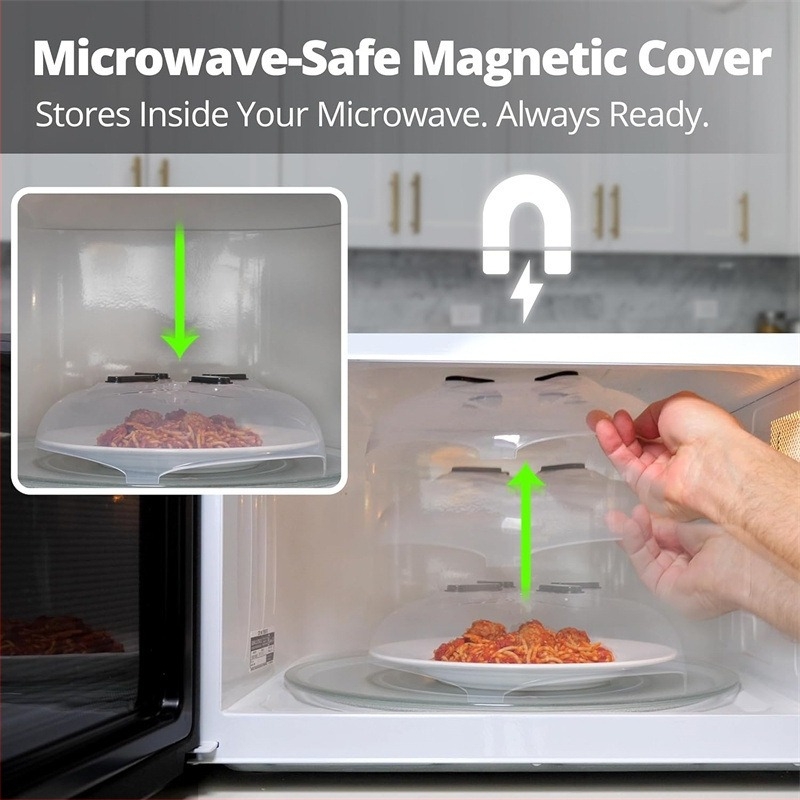 Hover Cover mikrohullámú sütőhöz és hűtőhöz — mágneses műanyag melegítőfedél, csepptaszító
