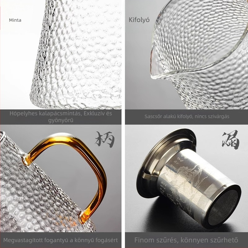 Üvegből készült teáskészlet teáskannával, csészékkel és szűrővel, teás tálcával, 6 személyre, otthoni használatra, modern minimalist stílus