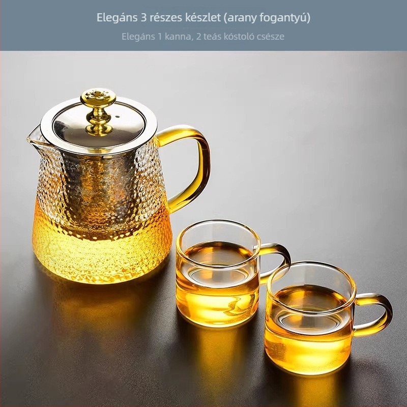Üvegből készült teáskészlet teáskannával, csészékkel és szűrővel, teás tálcával, 6 személyre, otthoni használatra, modern minimalist stílus