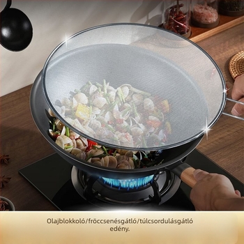 Rozsdamentes acélból készült olajálló háló fogantyúval, fröccsenés elleni háló halak és ételek sütéséhez, olajelválasztó és pizza tálca