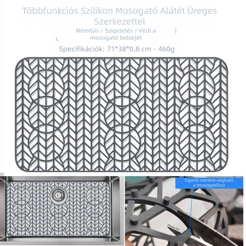 Szilikonból készült mosogató alátét, áttört mintázatú, csúszásmentes, vizet elvezető, hőszigetelő, égési sérülésektől védő, karcolás- és kopásálló