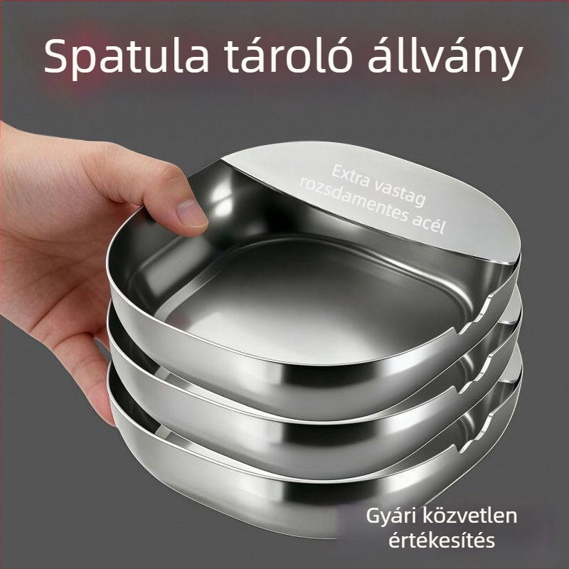 Rozsdamentes acél kanál- és eszköztartó állvány fedőknek és spatuláknak, hőálló, konyhapulthoz.