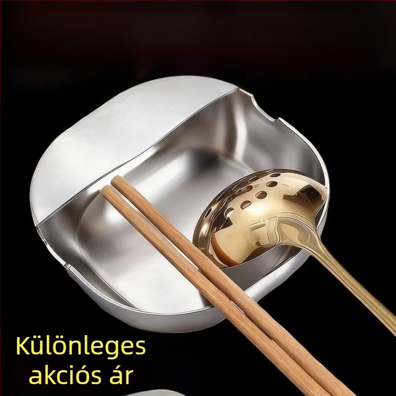 Rozsdamentes acél kanál- és eszköztartó állvány fedőknek és spatuláknak, hőálló, konyhapulthoz.
