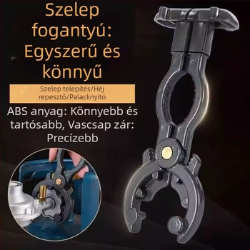 Gázpalack nyomáscsökkentő szelepéhez készült különleges kulcs és fogó a rögzítéshez és lazításhoz