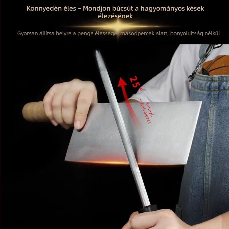 Gyémánt köszörűpálca luxus fogantyúval háztartási és hentes konyhakésekhez - kézi