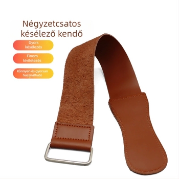 Élező kendő késekre és borotvákra, borjúbőrrel készített kendő az élezéshez, élező kiegészítők régi stílusú borbélyborotvákhoz