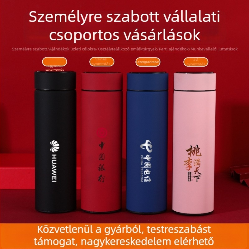 304 rozsdamentes acél termosz pohár intelligens hőmérséklet kijelzővel, nemzeti stílusú retro dizájn, üzleti ajándék