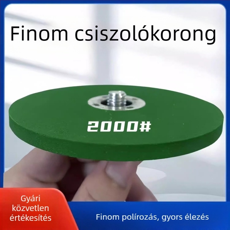 Sarokcsiszolóhoz készült élező és finom csiszoló korong fémek polírozásához