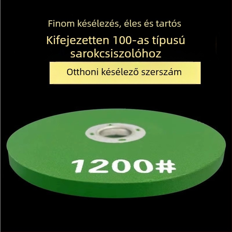 Sarokcsiszolóhoz készült élező és finom csiszoló korong fémek polírozásához