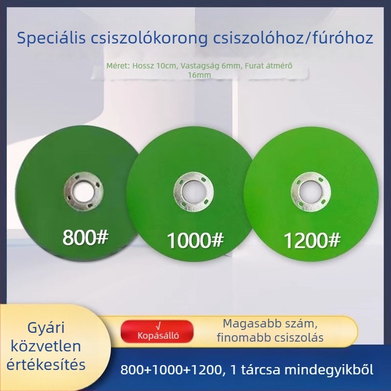 Sarokcsiszolóhoz készült élező és finom csiszoló korong fémek polírozásához
