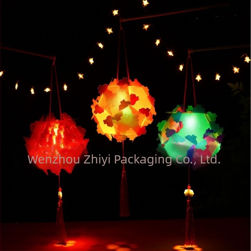 Fénylő gyermek lampion, DIY kézműves színes lampion kínai stílusban, 30 cm átmérő