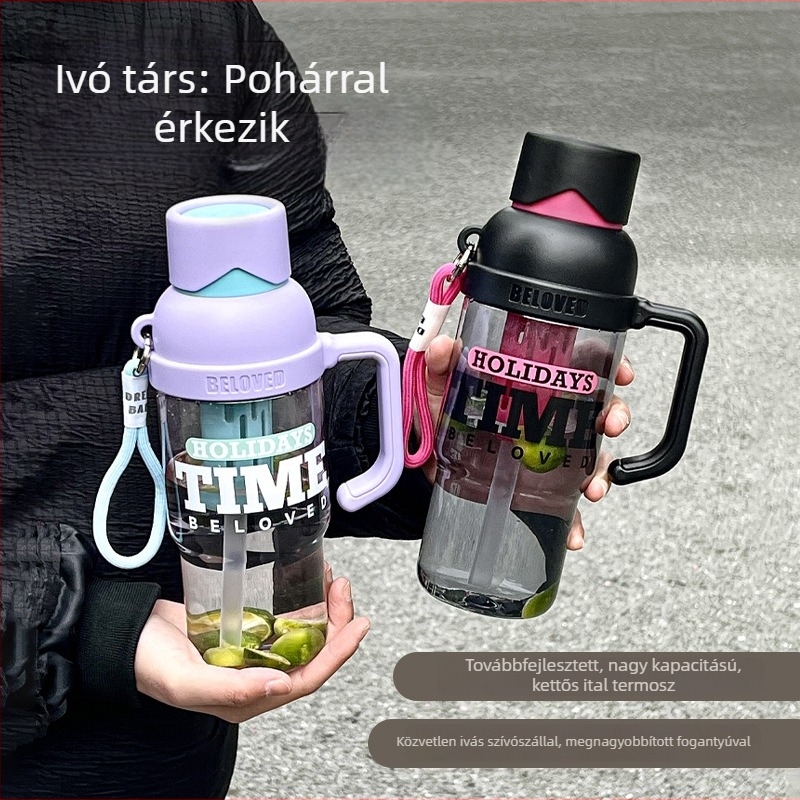 Nyári hordozható tea szeparátorral és szívószállal, uniszex, műanyag sportos palack nagy kapacitású, testreszabható