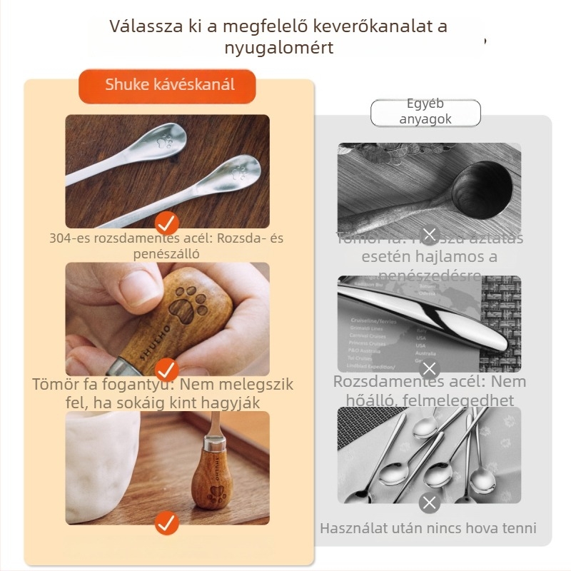 Fa alakú kávéskanál hosszú nyéllel, mini rozsdamentes acél kanál mézhez, lekvárhoz és desszertekhez