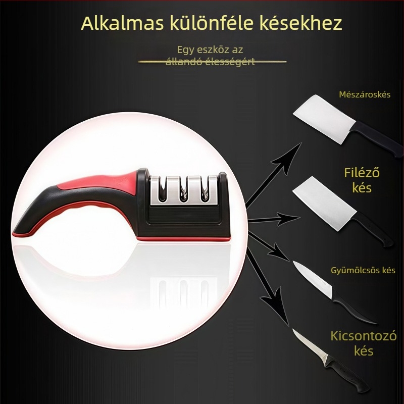Új modell háztartási kézi köszörű, gyors köszörű, konyhai háromlépcsős köszörűkő, multifunkcionális hordozható élező eszköz