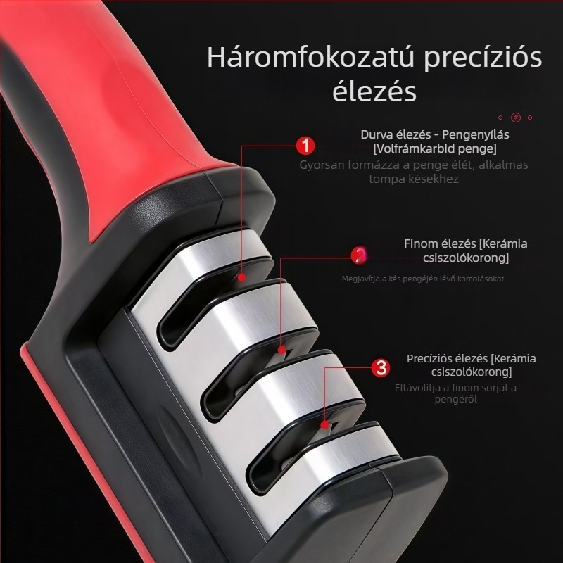 Új modell háztartási kézi köszörű, gyors köszörű, konyhai háromlépcsős köszörűkő, multifunkcionális hordozható élező eszköz