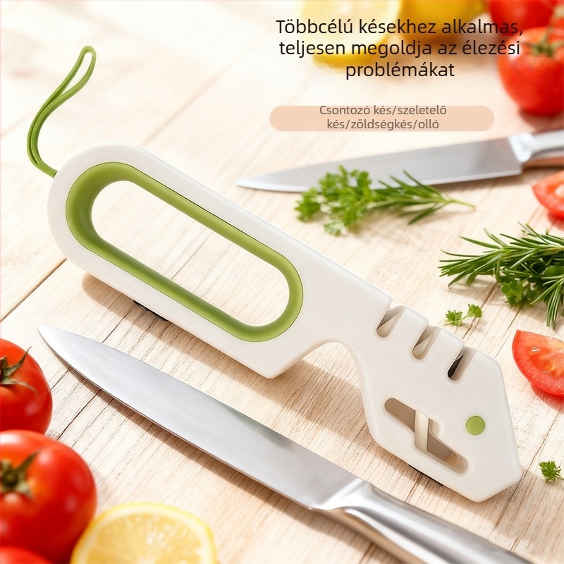 Késélező, többfunkciós csúszásmentes konyhai élező, 4 az 1-ben
