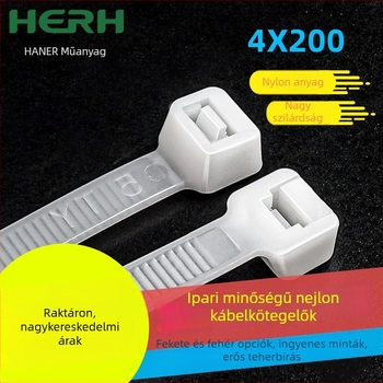 Nylon kábelkötegek, önzáró, 4x200 mm, hidegálló, fehér/fekete, 100 darabos csomag