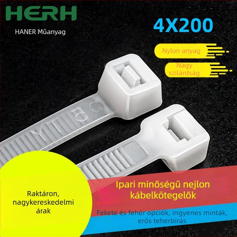 Nylon kábelkötegek, önzáró, 4x200 mm, hidegálló, fehér/fekete, 100 darabos csomag