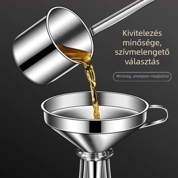 Élelmiszer-minőségű rozsdamentes acél tölcsér, háztartási használatra, vastított, kis átmérőjű, szűrővel, olaj, bor és szeszes italok öntésére