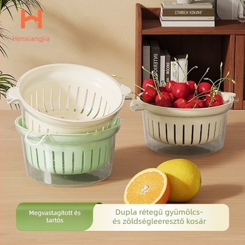 Mini gyümölcs leeresztő kosár, kétszintes, multifunkcionális konyhai szűrő rizs és zöldségek mosásához