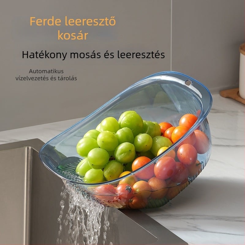 Konyhai műanyag leeresztő kosár, multifunkcionális, nagy kapacitású zöldségek és gyümölcsök mosásához
