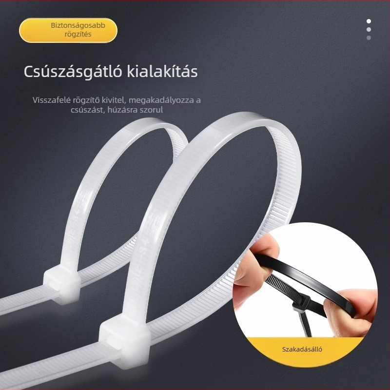Fekete-fehér önzáró nylon kábelkötegek erős zárással