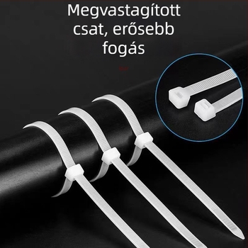 Újrahasználható nylon kábelkötegelők, fekete-fehér, vastagított műanyag rögzítők, 4.8mm x 300–350mm, 4.8mm x 200mm, 3.6mm x 150–200mm, 4.8mm x 250mm
