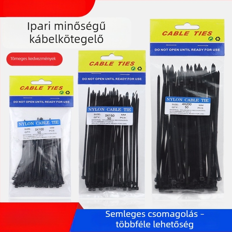 Nylon önzáró kábelkötegelők, 2,5 mm × 150 mm, 50 darabos csomag