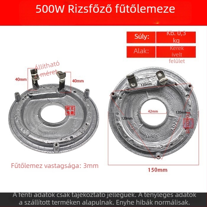 Rizsfőző fűtőlemez, elektromos fűtőlemez, 500W–900W, vastított kivitel, több specifikáció