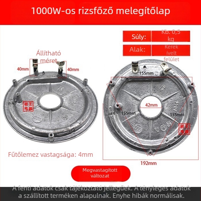 Rizsfőző fűtőlemez, elektromos fűtőlemez, 500W–900W, vastított kivitel, több specifikáció