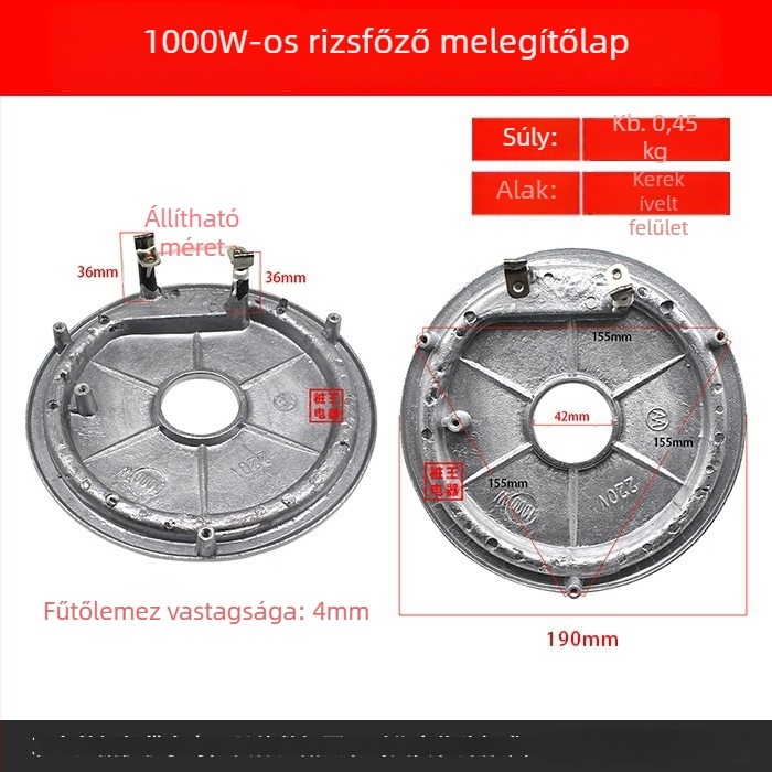 Rizsfőző fűtőlemez, elektromos fűtőlemez, 500W–900W, vastított kivitel, több specifikáció