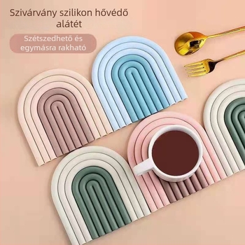 Saját tervezésű szivárvány színű szilikon poháralátét otthoni étkezőasztalhoz, hőszigetelő, égési sérülések elleni védelem