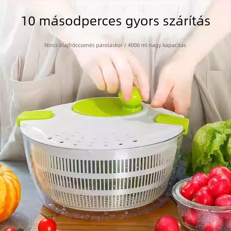 Kézi saláta- és zöldségcentrifuga lefolyó kosárral – konyhai mosó- és szárító eszköz