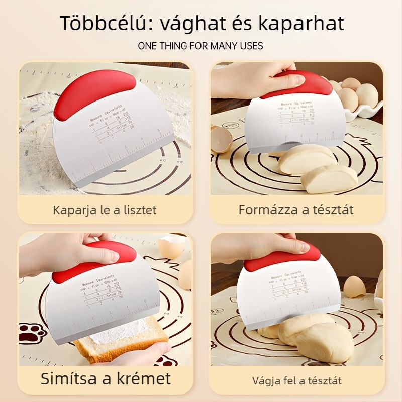 Rozsdamentes acél sütőeszközök: torta spatula, krémkés és kaparó süteményekhez és gőzölt zsemlékhez