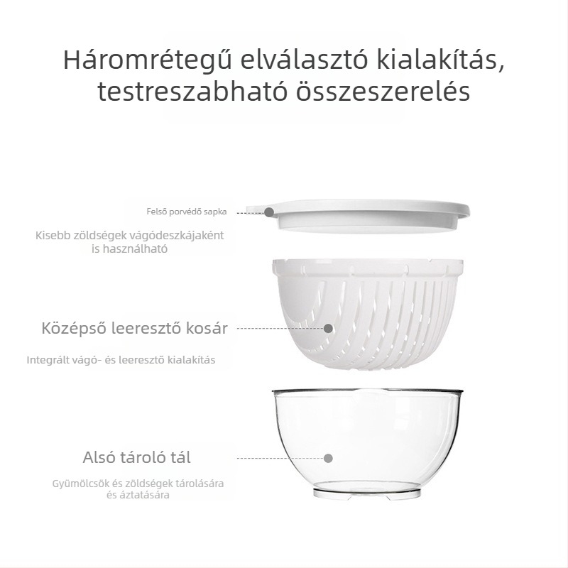 Konyhai zöldség- és saláta-dehidratáló kézi leeresztő kosárral